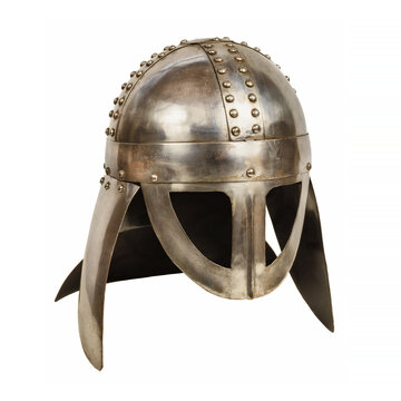 Medieval steel knight helmet isolated on white