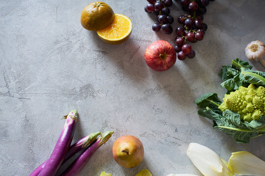 Top view fruit and vegetables composition