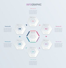 Vintage timeline infographic design vector. 6 steps, honeycomb workflow layout. Vector infographic timeline template.
