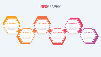 Red diagram, infographic template. Timeline with 6 options. Honeycomb  workflow process for business. Vector design.
