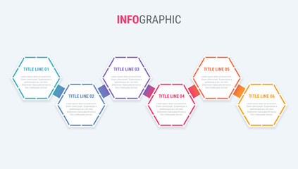 Infographic template. 6 steps honeycomb design with beautiful colors. Vector timeline elements for presentations.
