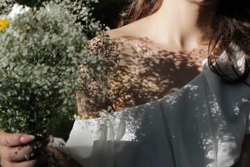 View on woman's neck, collarbone and shoulders, close-up
