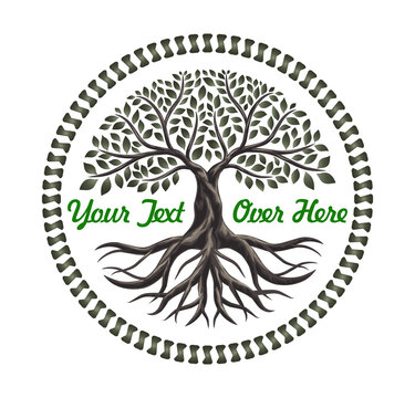 badge logo with circular tree concepts. natural brand. nature product symbols and emblem.