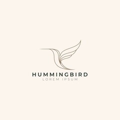 Hummingbird icon logo vector with modern luxury line gold color concept. Abstract humming bird with simple elegant style design vector.