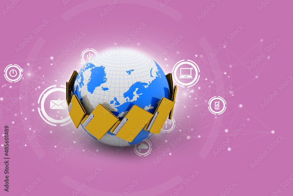Poster 3d rendering file folders around earth
