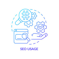 SEO usage blue gradient concept icon. Online content optimization. Search engine. Marketing trend abstract idea thin line illustration. Isolated outline drawing. Myriad Pro-Bold font used