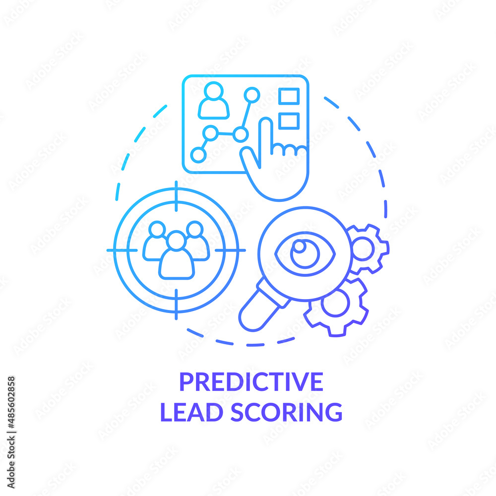 Poster predictive lead scoring blue gradient concept icon. automated analyze. ai usage in marketing abstrac