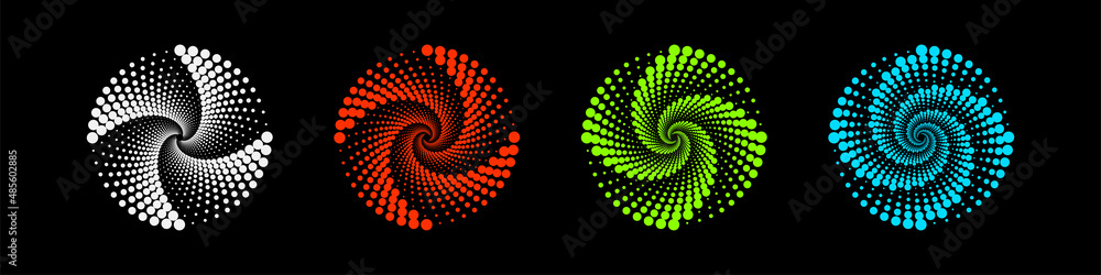 Aufkleber set of light rays sunburst. colorful dots pattern radial rays of sun isolated on black background. f