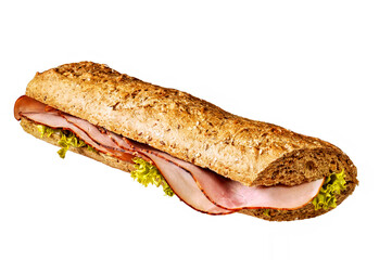 sub sandwich with ham and lettuce