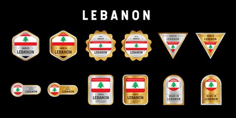 Made in Lebanon Label, Stamp, Badge, or Logo. With The National Flag of Lebanon. On platinum, gold, and silver colors. Premium and Luxury Emblem - obrazy, fototapety, plakaty