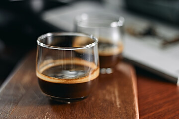 Close up of two espresso