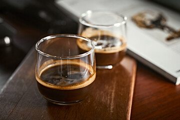 Close up of two espresso