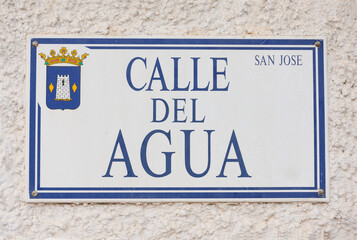 Fototapeta premium Sign of street. Calle del Agua. San Jose. Almeria. Spain