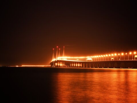 penang second bridge at night