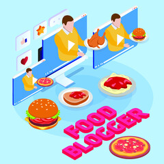 Food blogger isometric 3d vector illustration concept for banner, website, landing page, ads, flyer template