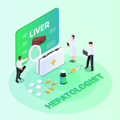 Hepatologist isometric 3d vector illustration concept for banner, website, landing page, ads, flyer template