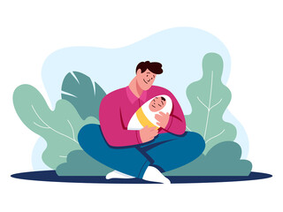 Happy young father illustration in flat vector