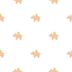 Piggy bank seamless pattern. Funny financial toy background.