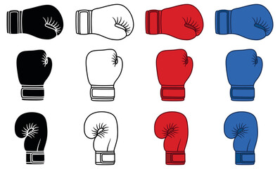 Single Boxing Glove Clipart Set - Outline, Silhouette and Color
