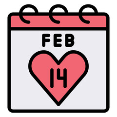 Calendar valentine day filled line color icon