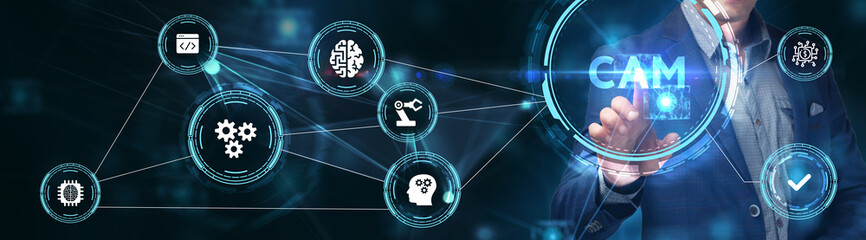 CAM Computer-aided manufacturing industrial technology automation concept.