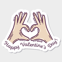 Obraz premium Colorful Valentine's Day doodle style hand-drawn sticker with simple engraving retro effect and quote. Romantic mood cute love symbol and lettering.