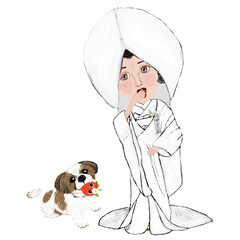 花嫁とペットの犬