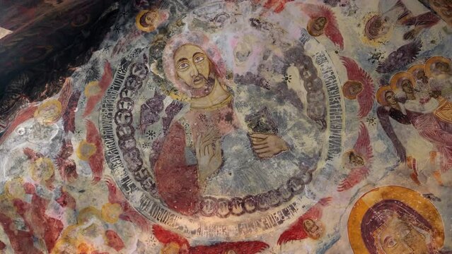 Old christian frescoes with Jesus Christ in Sumela Monastery, Turkey.