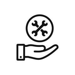 Crossed wrench on hand. Settings, industrial, engineer icon line style isolated. Vector illustration