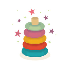 Toy pyramid. Kids toy pyramid drawing in cartoon style. Part of set.