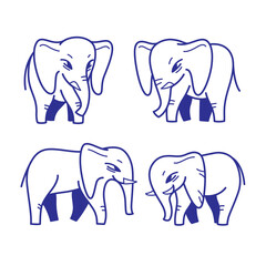 Vector logo design template - cartoon happy elephant. Contour vector illustration for logo,  emblem, badge, insignia.