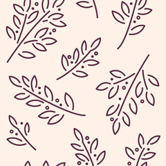Branch of Laurel. Trendy pattern with twig. Vector line illustration.
