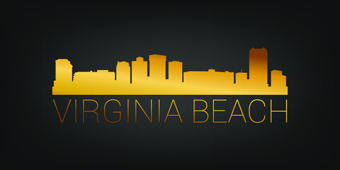 Naklejka premium Virginia Beach, VA, USA Gold Skyline City Silhouette Vector. Golden Design Luxury Style Icon Symbols. Travel and Tourism Famous Buildings.