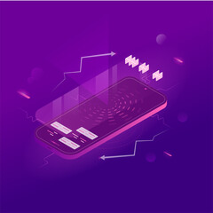 telephone mobile new technologies flayer poster isometric