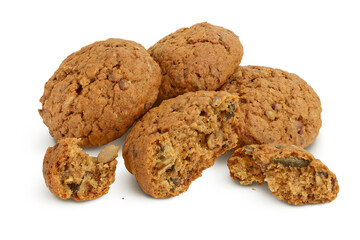 oatmeal cookies with flax, pumpkin and sunflower seeds with clipping path and full depth of field