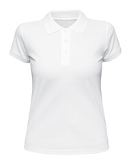Woman white polo shirt isolated on white. Mockup female polo t-shirt front view with short sleeve