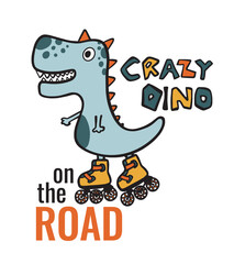 Skating Crazy Dino Print For Kidswear and other uses