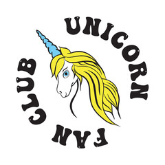 Cute Unicorn Fan Club Print on White Background For Kidswear and Other Uses