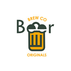 Beer logo - Craft Beer glass and malt Brewery label logo in trendy cartoon line style illustration. 