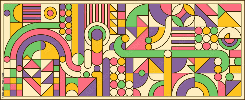 Poster geometric pattern design in abstract style with colorful various shapes. vector illustration.