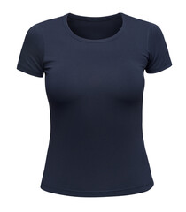 Dark blue T-shirt mockup women isolated on white. Female Tee Shirt blank as design template. Front...