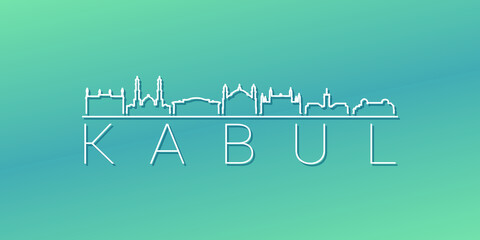 Kabul, Afghanistan Skyline Linear Design. Flat City Illustration Minimal Clip Art. Background Gradient Travel Vector Icon.