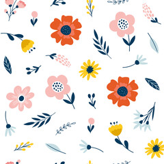 Obraz na płótnie Canvas Seamless pattern with flowers. Design for fabric print. Vector illustration