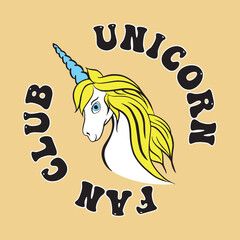 Cute Unicorn Fan Club Print on Yellow Background For Kidswear and Other Uses
