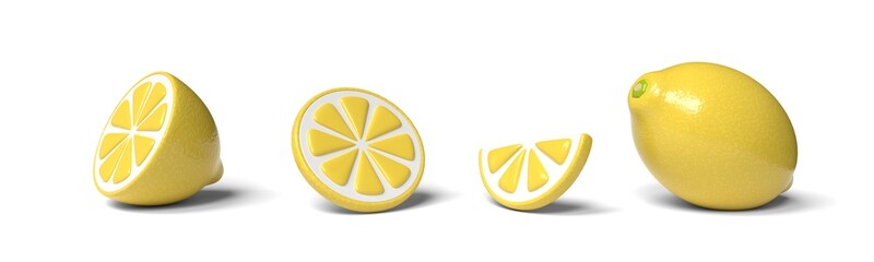 Cartoon lemon icons set. 3D illustration.