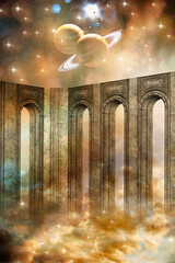 a gate - portals to Universe with stars, planets and mystic clouds like space and spiritual background © starblue