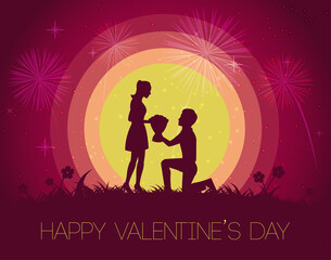 Silhouette design of valentine's day of man give flower to woman,vector illustration