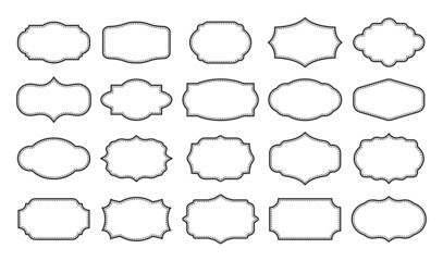 Vintage frame set. Decorated retro labels or frame borders in different shapes. Ornamental empty border collection. Vector illustration.