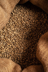 green coffee beans in bag