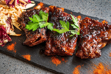 grilled ribs with cabbage salad